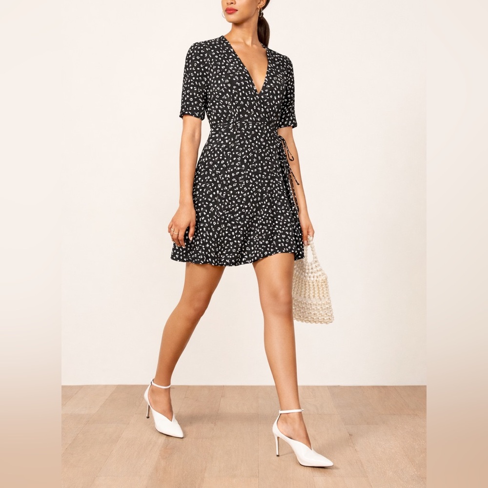🖤 ARKET Black Floral Wrap Dress – Viscose Midi Dress EU 34 / UK 8